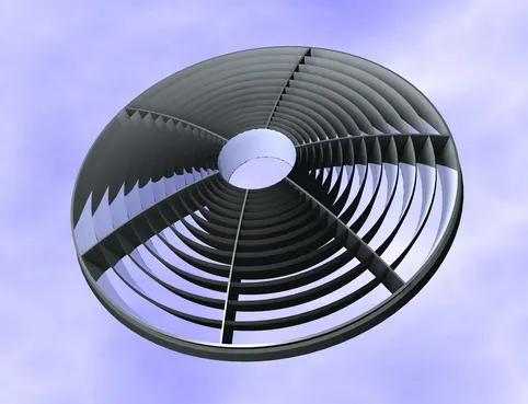 Rendering of a ring-array concentrator: a disc of nested, concentric ring reflectors